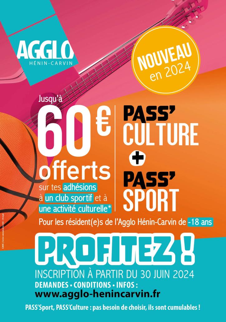 Vous connaissez le Pass’Sport de l’Agglo Hénin-Carvin ? A partir du 30 juin, l’Agglo Hénin-Carvin lance le Pass’Culture, un soutien financier de 30€ pour promouvoir et encourager les activités culturelles et artistiques des jeunes habitants de l’Agglo de moins de 18 ans.