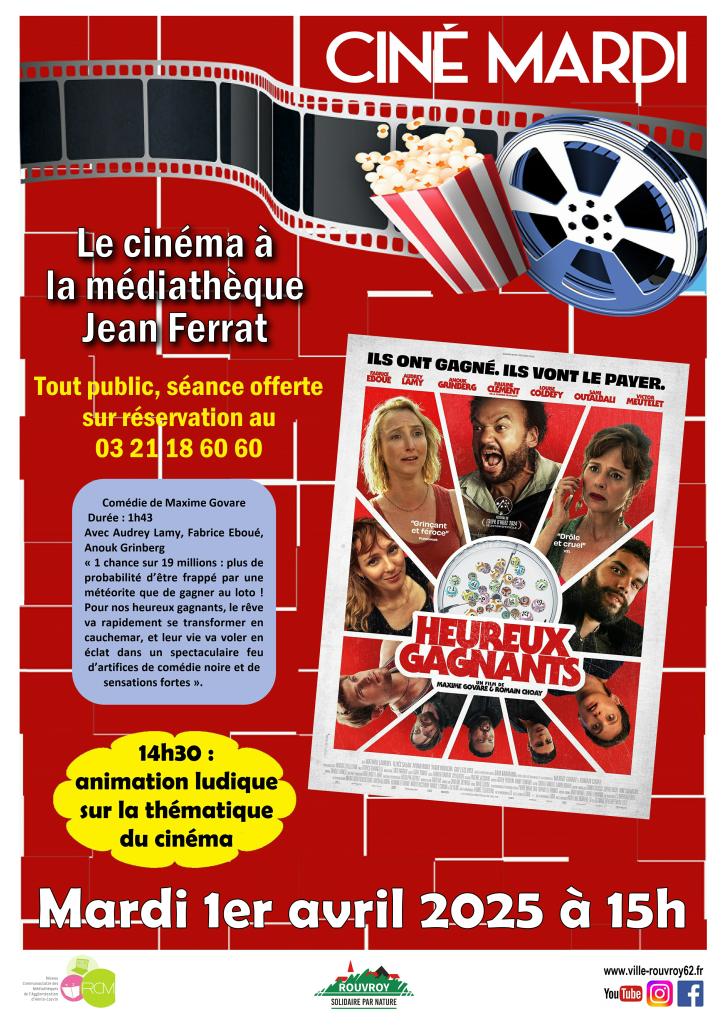 Mardi 8 avril, à 15h, à la médiathèque Jean Ferrat : Ciné mardi « Heureux gagnants ».