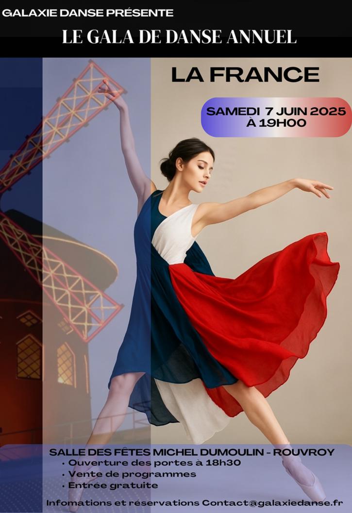 Samedi 7 juin, à 19h, à la salle des fêtes M. Dumoulin : Gala de danse annuel « La France », présenté par Galaxie Danse. 