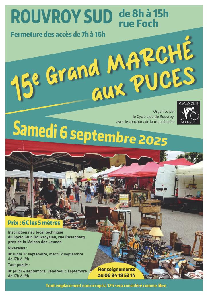 Samedi 6 septembre, rue Foch, de 8h à 15h : 15e grand marché aux puces du Cyclo club.