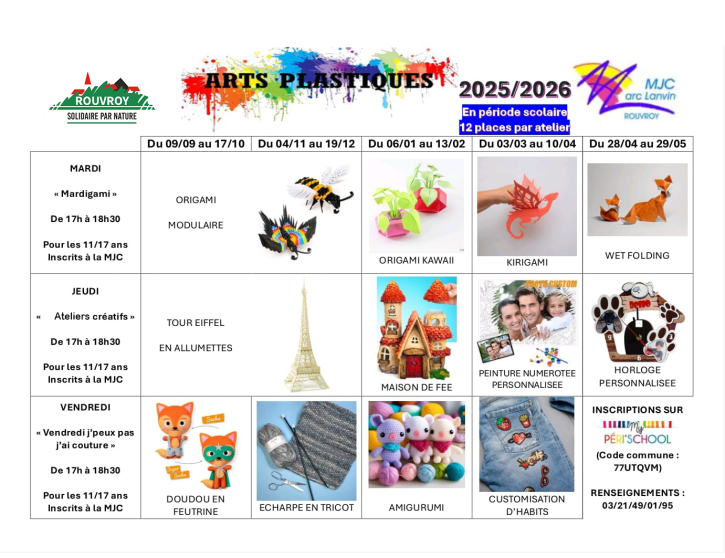 Programme des ateliers créatifs